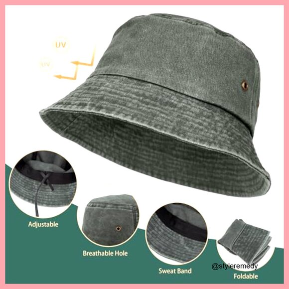 3-Pack Cotton Bucket Hats, Drawstring Adjustable Sun Protection main image 5
